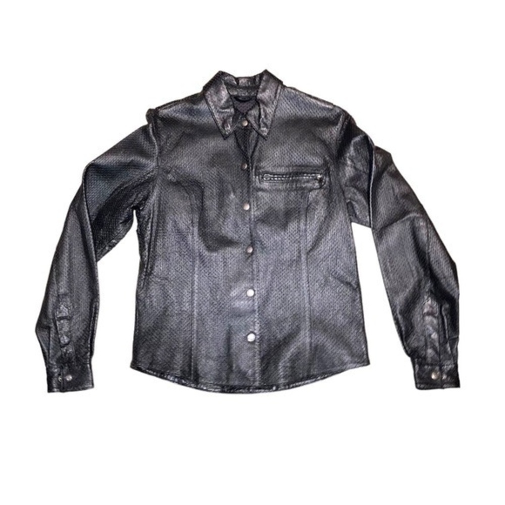 Harley Davidson black perforated leather shirt jacket xs